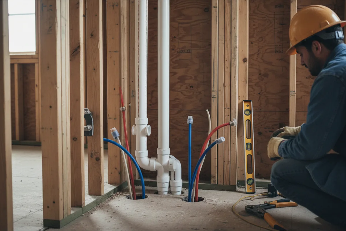 Drain and supply rough-in during Leak Detection in Montague